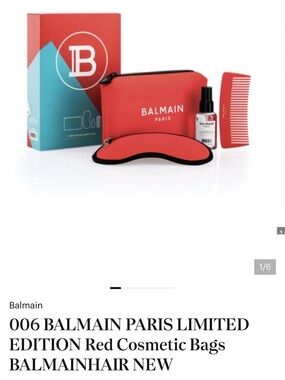 New Balmain Paris Red Travel Cosmetic Set with Eye Mask & Comb